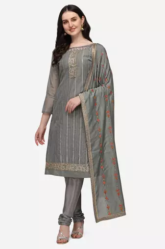 Riva enterprise women's chanderi embroidered with embroidered duppata dress material
