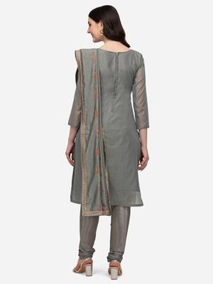 Riva enterprise women's chanderi embroidered with embroidered duppata dress material 3