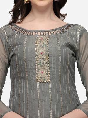 Riva enterprise women's chanderi embroidered with embroidered duppata dress material 4