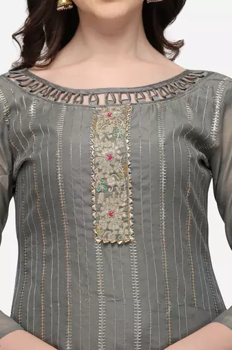 Riva enterprise women's chanderi embroidered with embroidered duppata dress material