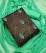 Riva enterprise women's chanderi embroidered top  with  chiffon duppata exclusive dress material with bottom