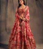 Red Organza Zari and Sequin Floral Embroidered Wedding Lehenga Choli