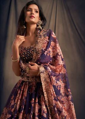 Stunning Purple Organza Zari & Sequins Wedding Lehenga 2