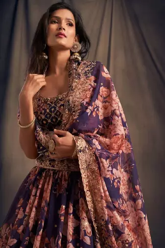 Stunning Purple Organza Zari & Sequins Wedding Lehenga