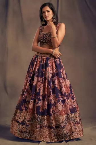 Stunning Purple Organza Zari & Sequins Wedding Lehenga