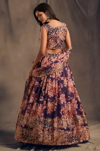 Stunning Purple Organza Zari & Sequins Wedding Lehenga