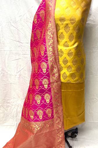 Riva enterprise women's banarasi silk with jacquard print heavy duppatra exclusive dress material