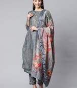 Riva enterprise women's chanderi embroidred top with chinnon duppata dress material