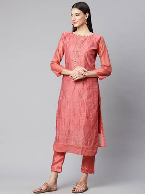 Riva enterprise women's chanderi embroidred top with chinnon duppata dress material 1
