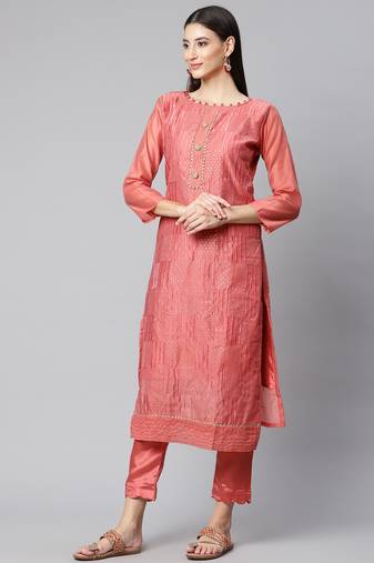 Riva enterprise women's chanderi embroidred top with chinnon duppata dress material