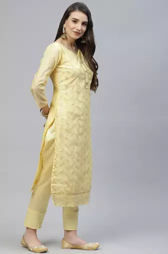 Riva enterprise women's chanderi embroidred top with organza duppata dress material