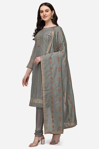 Riva enterprise women's chanderi embroidered with embroidered duppata dress material