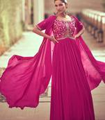 Pink Embroidered Chinon Silk Free Size Anarkali Salwar Suit