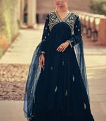 Blue Embroidered Chinon Silk Free Size Anarkali Salwar Suit
