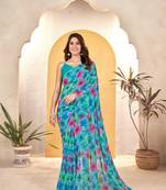 Green weight less designer saree with print work