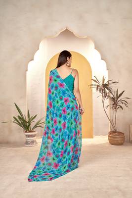 Green weight less designer saree with print work 2