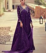 Purple Embroidered Chinon Silk Free Size Stitched Anarkali Salwar Suit