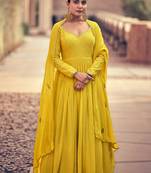 Yellow Embroidered Chinon Silk Free Size Anarkali Salwar Suit