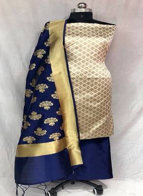 Riva enterprise women's banarasi silk with jacquard print heavy duppatra exclusive dress material 1