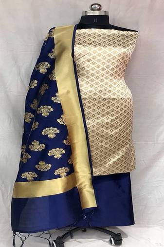 Riva enterprise women's banarasi silk with jacquard print heavy duppatra exclusive dress material