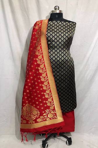 Riva enterprise women's banarasi silk with jacquard print heavy duppatra exclusive dress material