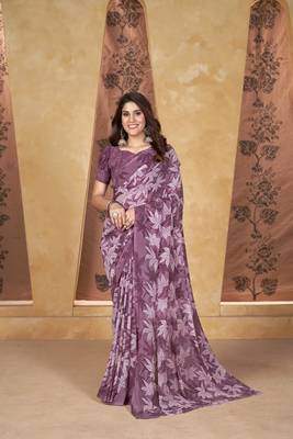 Purple weight less print work trendy saree 1