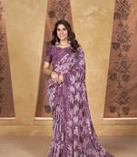 Purple weight less print work trendy saree
