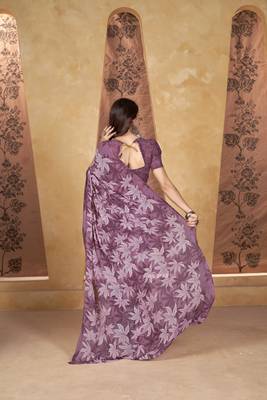 Purple weight less print work trendy saree 2