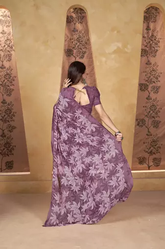 Purple weight less print work trendy saree
