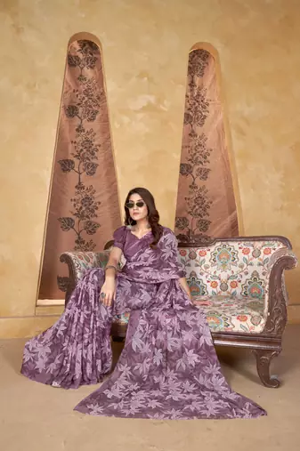 Purple weight less print work trendy saree