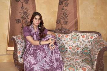 Purple weight less print work trendy saree 5