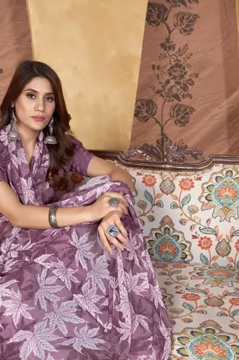Purple weight less print work trendy saree