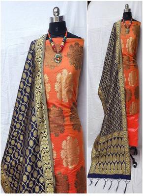 Riva enterprise women's banarasi silk with jacquard print heavy duppatra exclusive dress material 1