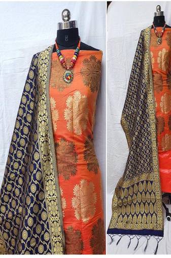 Riva enterprise women's banarasi silk with jacquard print heavy duppatra exclusive dress material