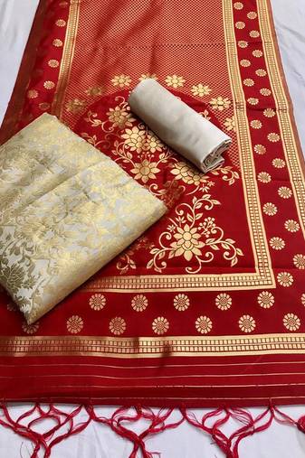 Riva enterprise women's banarasi silk with jacquard print heavy duppatra exclusive dress material