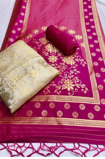 Riva enterprise women's banarasi silk with jacquard print heavy duppatra exclusive dress material