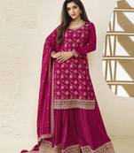 Magenta Jacquard Chiffon SemiStitched Sarara Party Wear Salwarsuit