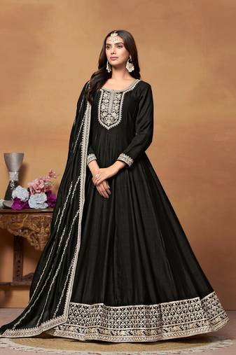 Black Embroidered ArtSilk SemiStitched Pant Party Wear Salwarsuit