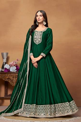 Green Embroidered ArtSilk SemiStitched Pant Party Wear Salwarsuit