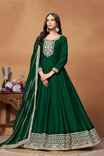 Green Embroidered ArtSilk SemiStitched Pant Party Wear Salwarsuit