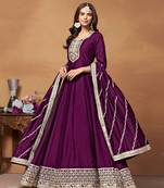 Purple Embroidered ArtSilk SemiStitched Pant Party Wear Salwarsuit