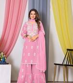 Pink Embroidered Georgette SemiStitched Sarara Party Wear Salwarsuit