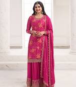 Pink Embroidered Chiffon Party Wear Salwarsuit