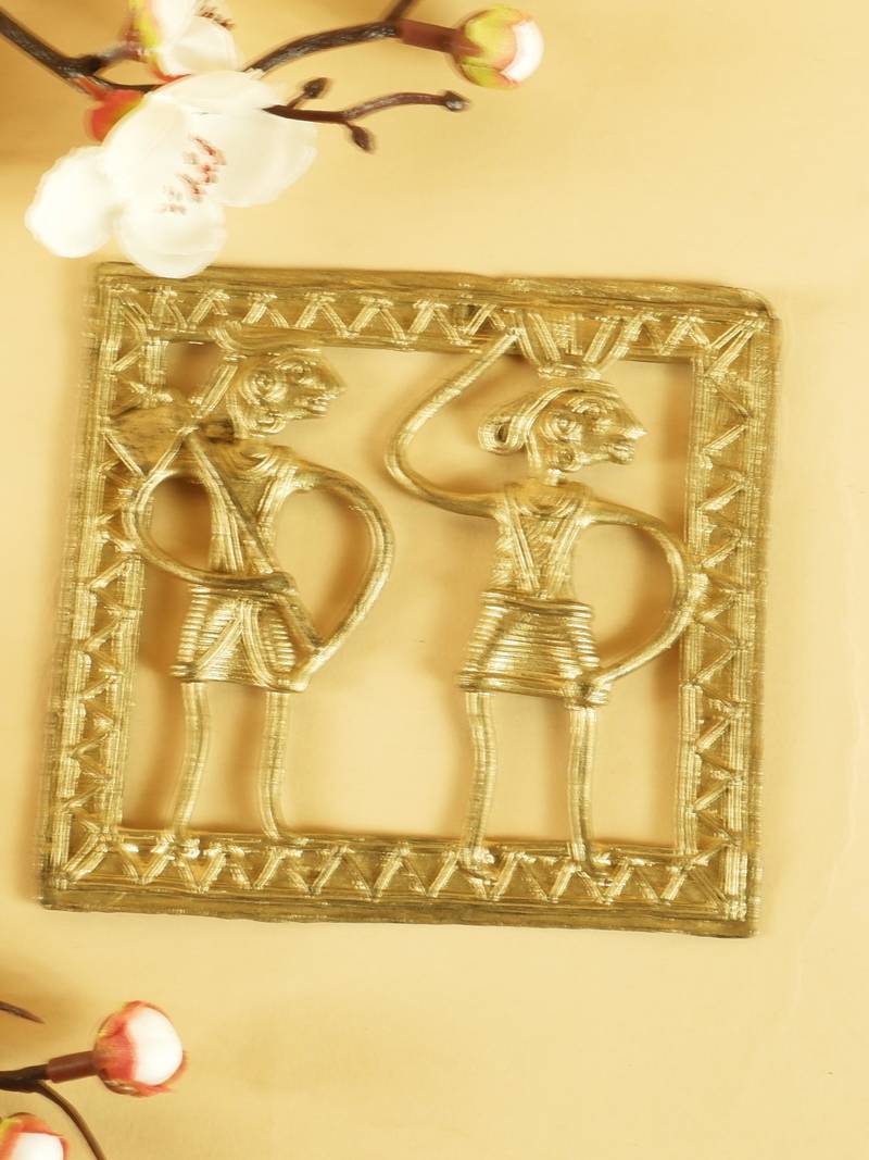 Sowpeace Handcrafted dhokra Square plate Wall of Squared Sanguine brass showpiece, wall home decor for living room.