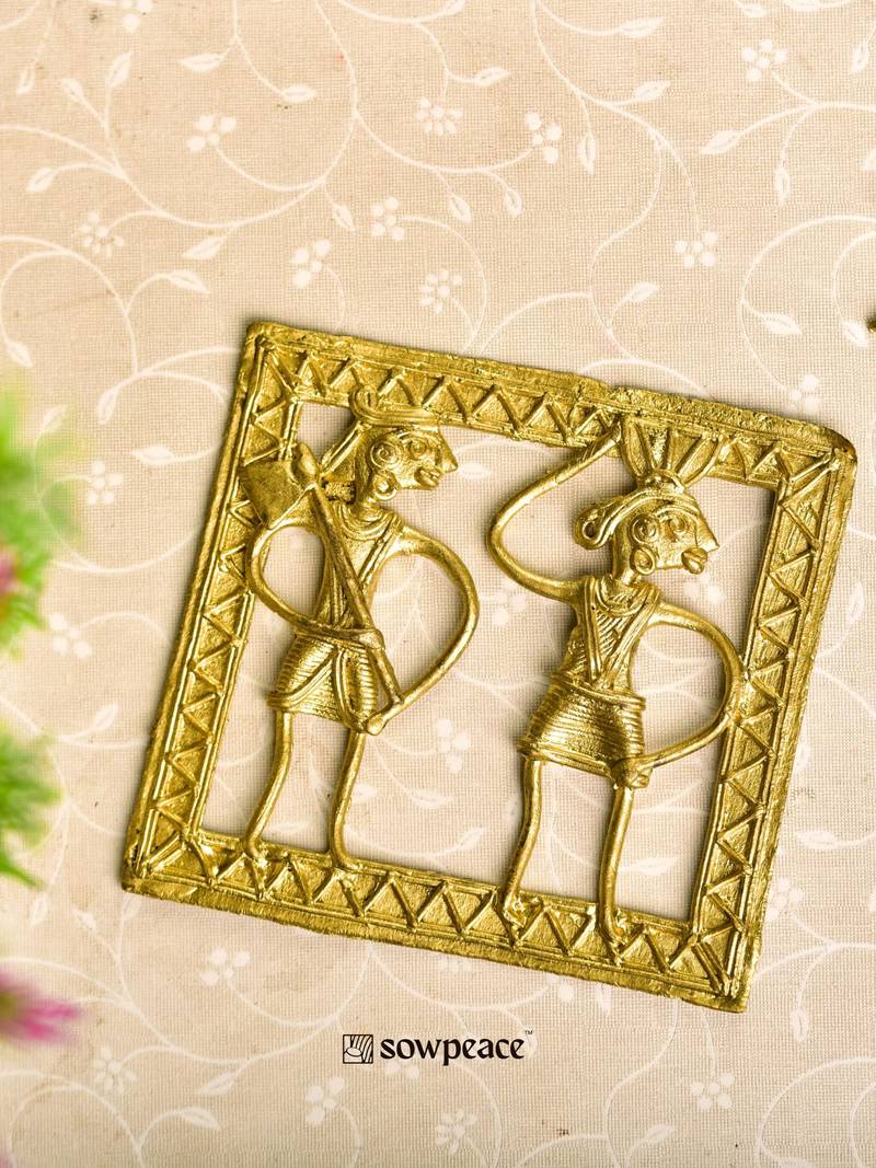 Sowpeace Handcrafted dhokra Square plate Wall of Squared Sanguine brass showpiece, wall home decor for living room.
