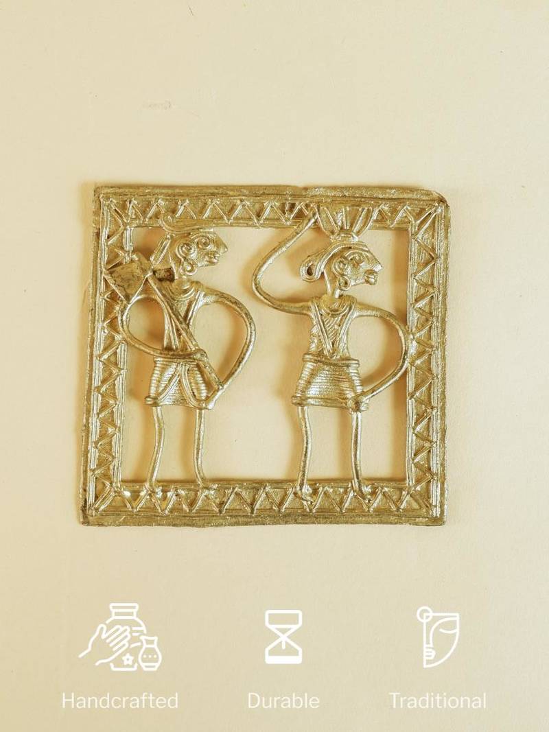 Sowpeace Handcrafted dhokra Square plate Wall of Squared Sanguine brass showpiece, wall home decor for living room.