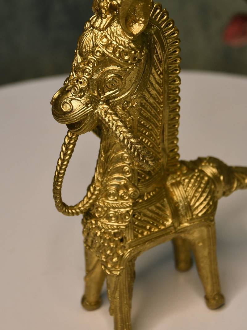 SOWPEACE Handcrafted dhokra Art Horse Brass showpiece, Tabletop Home Decor for Living Room.
