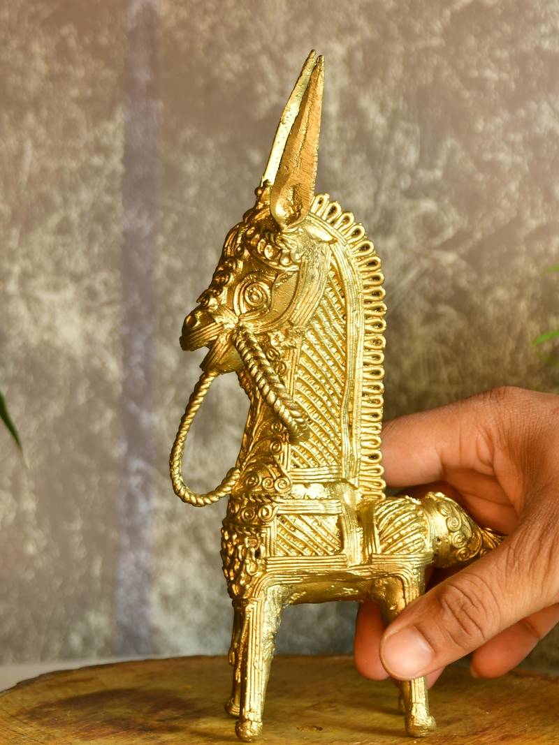 SOWPEACE Handcrafted dhokra Art Horse Brass showpiece, Tabletop Home Decor for Living Room.