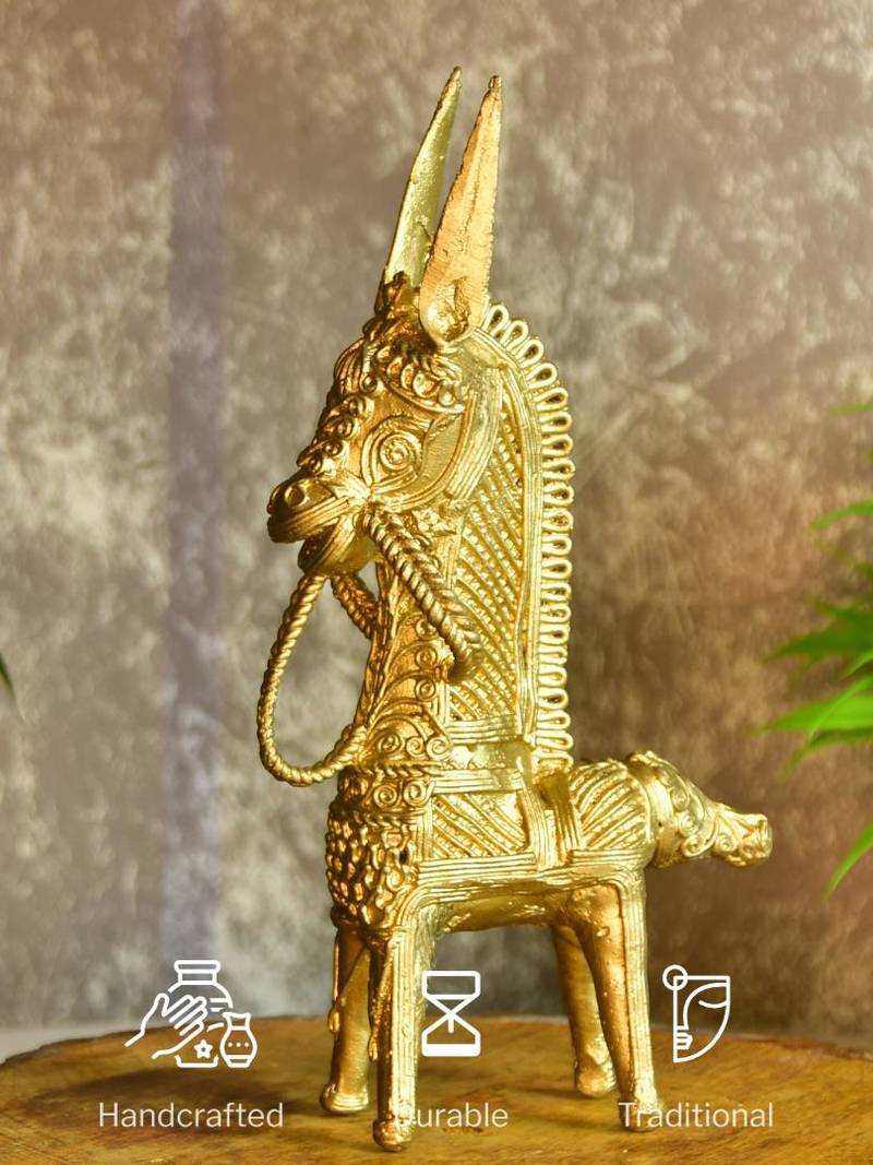SOWPEACE Handcrafted dhokra Art Horse Brass showpiece, Tabletop Home Decor for Living Room.