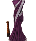 Purple heavy laced chiffon solid ready to wear saree with unstitched blouse piece